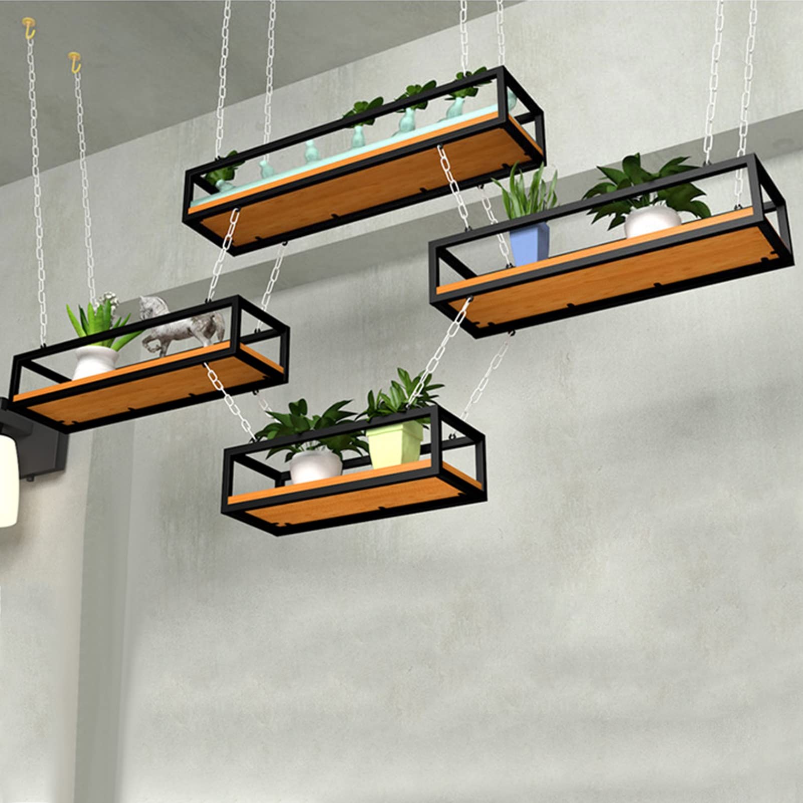 Amazon｜天井吊り下げ棚 天井マウント収納ラック 木製ボード メタル